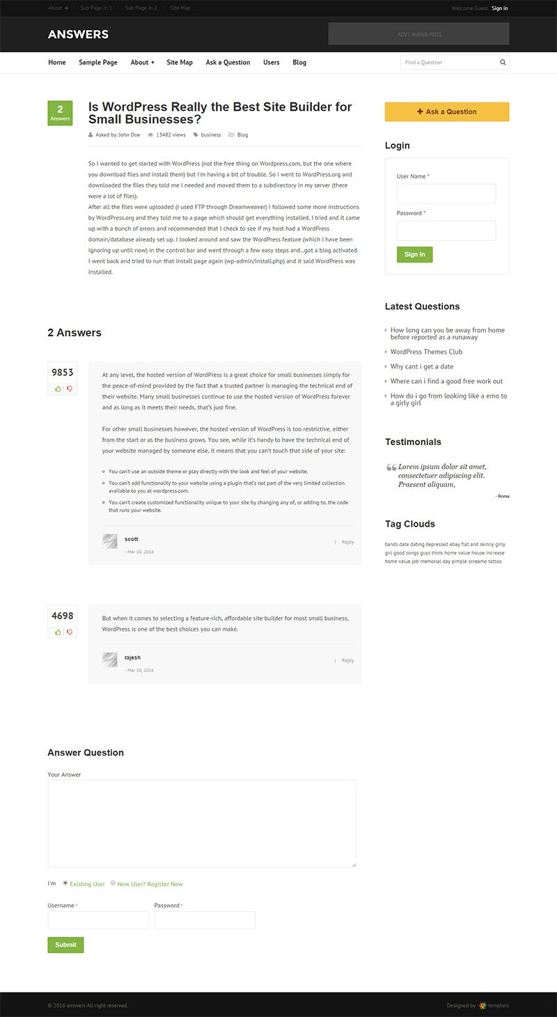 responsive WP Answers Theme