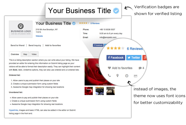 directory theme claim verification badge and optimized design