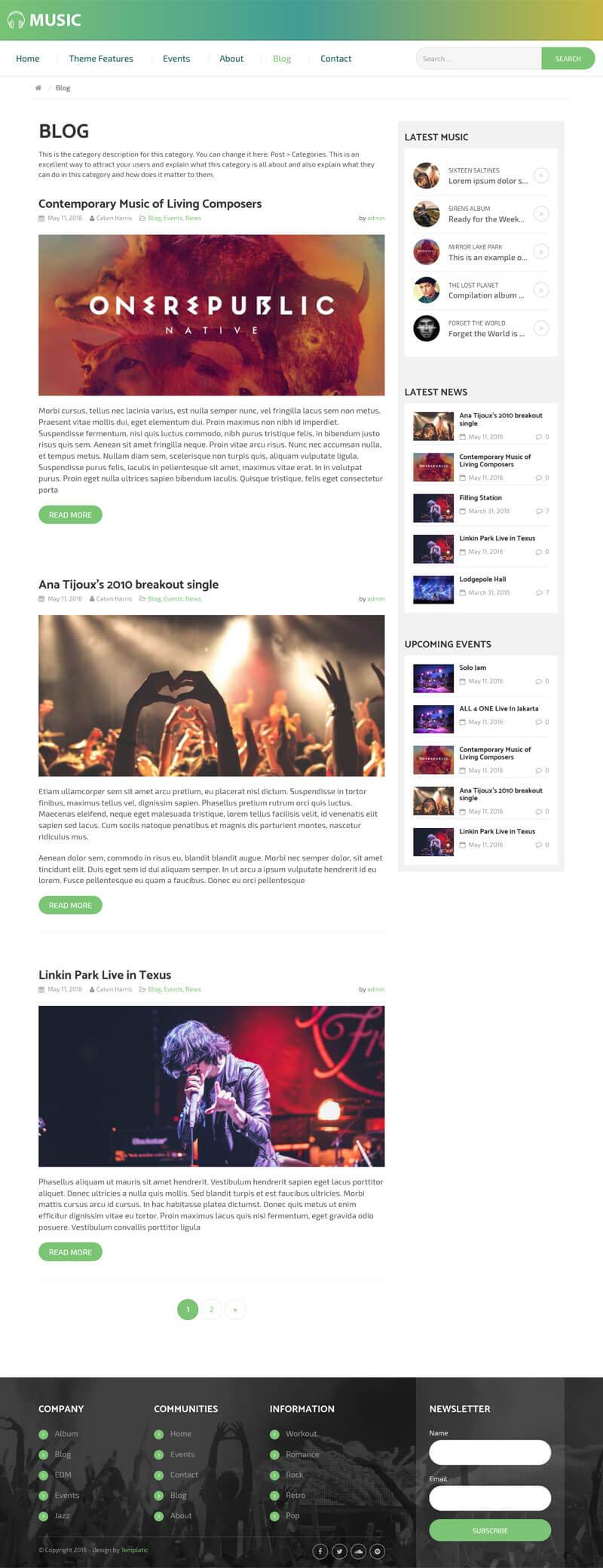 Music Theme With Blog