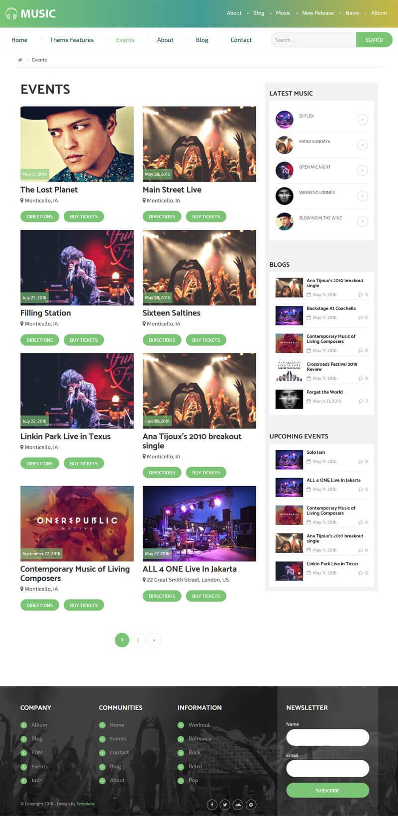 WP Music Events Template
