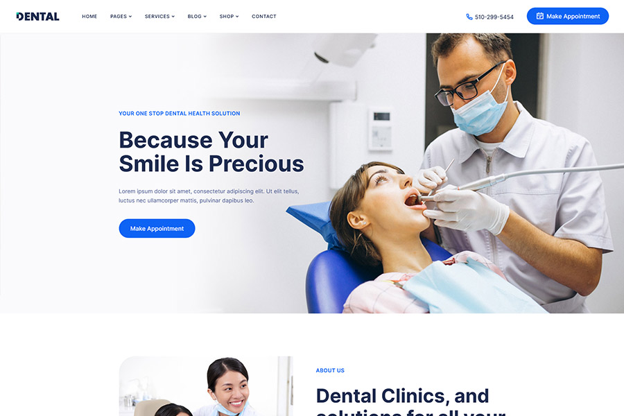 Dental Clinic Theme Desktop View