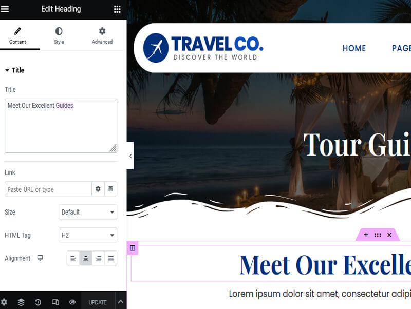 Travel Agency Elementor Page Editor