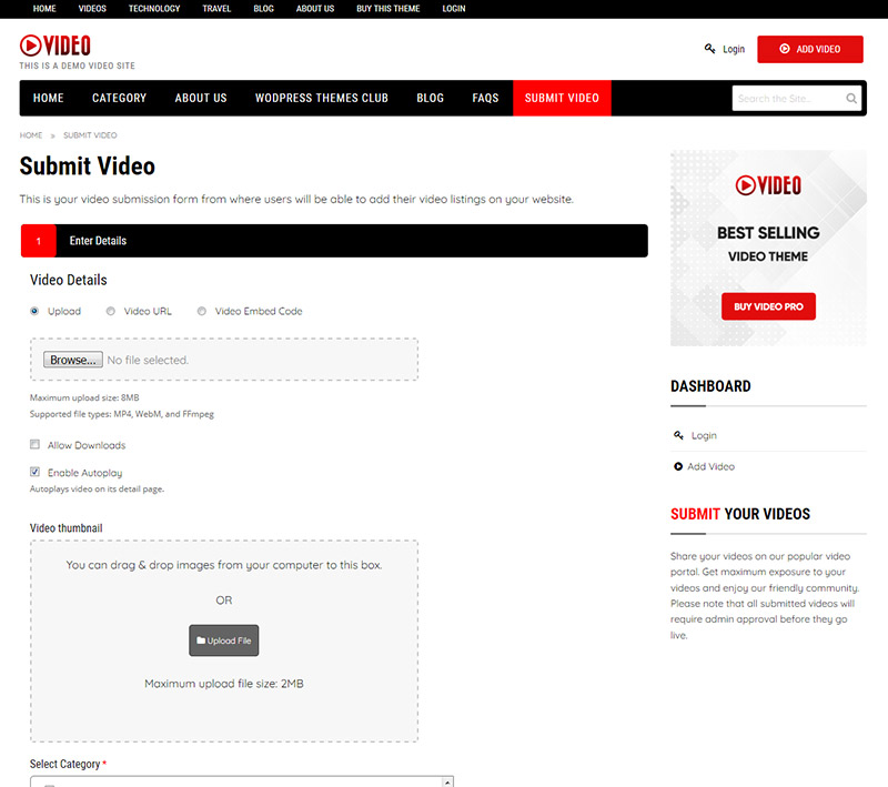 Video Theme - WordPress template for youtube clone website